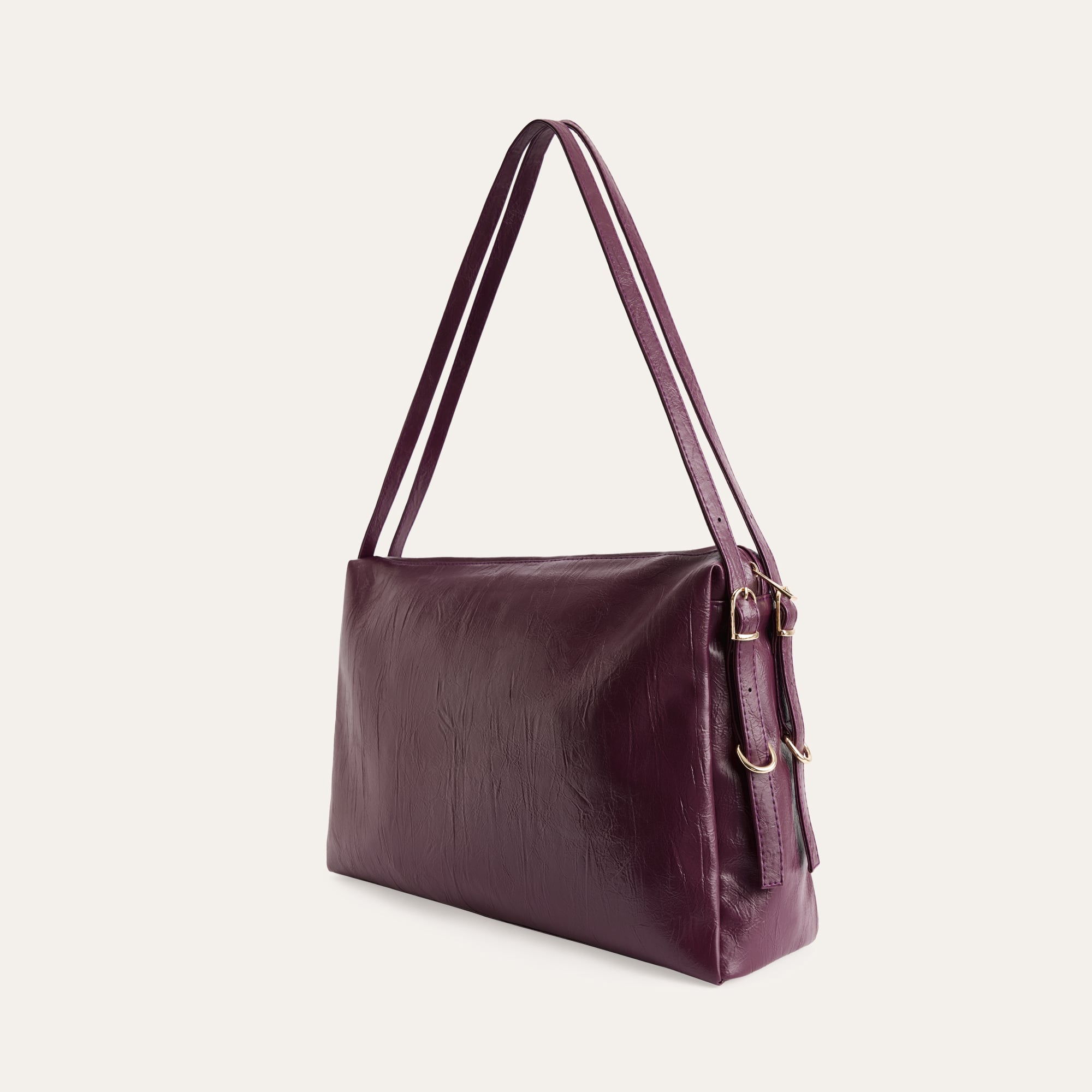 KIRIŞIK DERİ GÖRÜNÜMLÜ KEMER DETAYLI OMUZ ÇANTASI