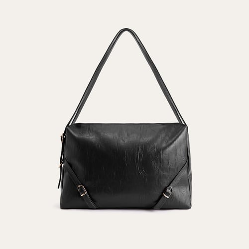 KIRIŞIK DERİ GÖRÜNÜMLÜ KEMER DETAYLI OMUZ ÇANTASI