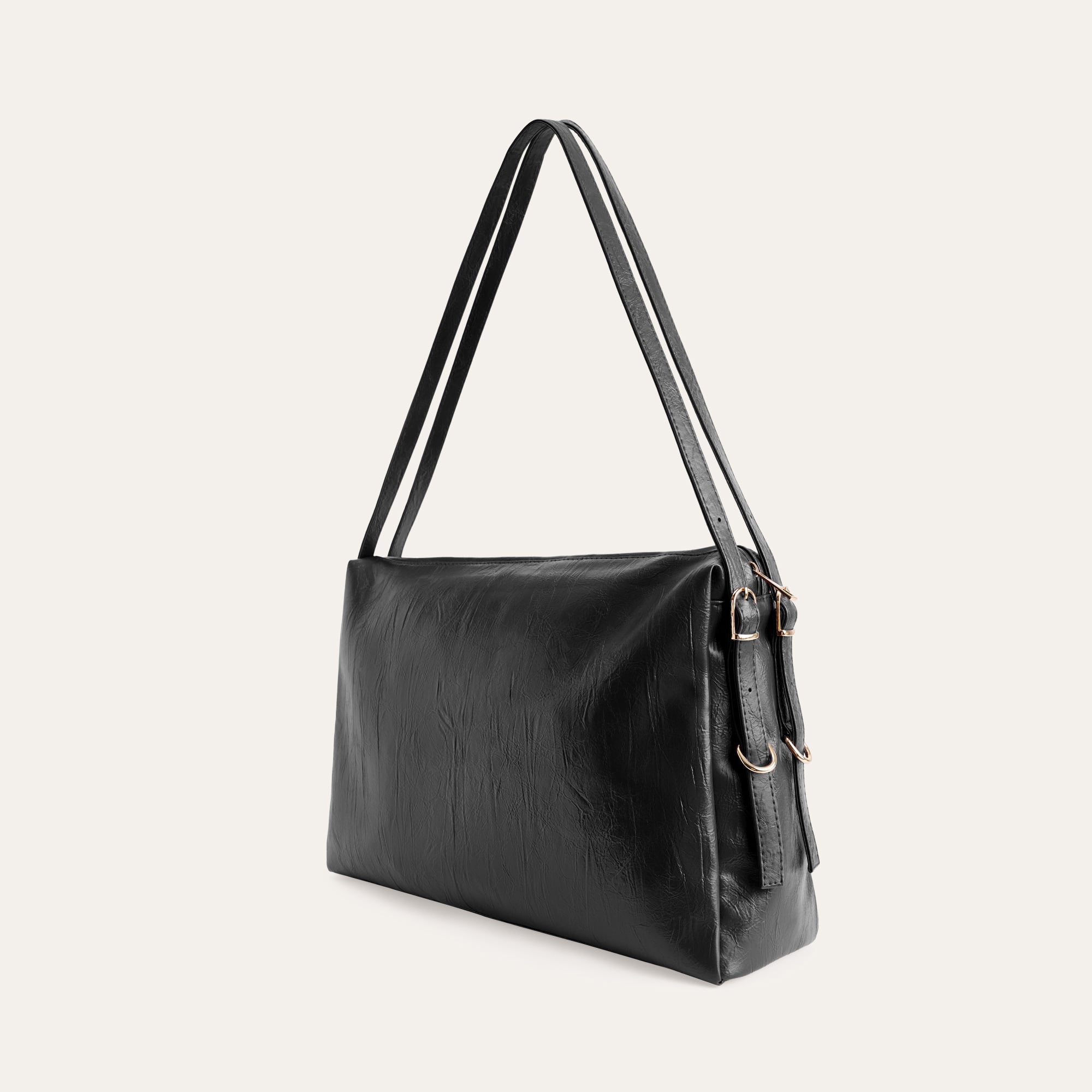 KIRIŞIK DERİ GÖRÜNÜMLÜ KEMER DETAYLI OMUZ ÇANTASI