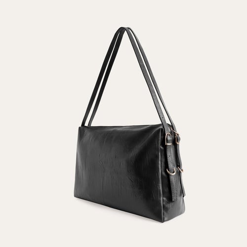 KIRIŞIK DERİ GÖRÜNÜMLÜ KEMER DETAYLI OMUZ ÇANTASI