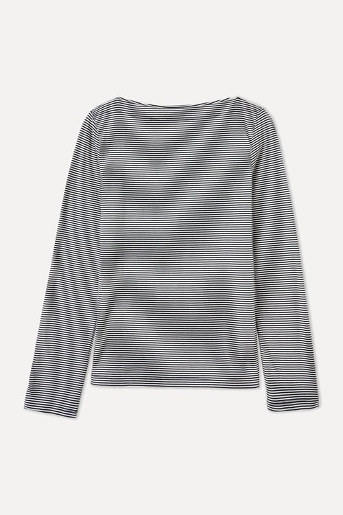  ÇİZGİLİ KAYIK YAKA UZUN KOLLU T-SHIRT