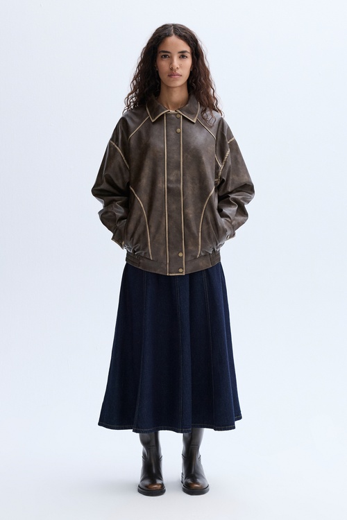  DERİ GÖRÜNÜMLÜ OVERSIZE MONT CEKET