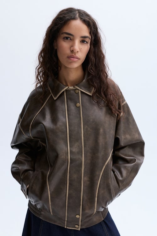 DERİ GÖRÜNÜMLÜ OVERSIZE MONT CEKET