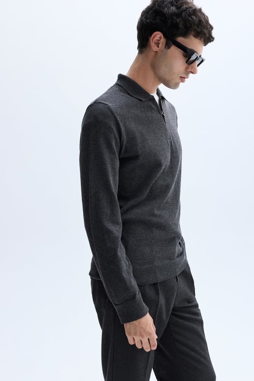 FERMUARLI POLO YAKA TRİKO KAZAK