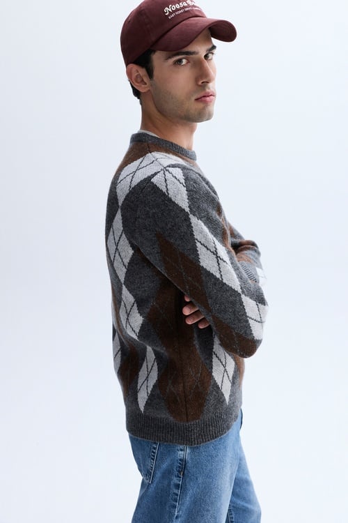 BAKLAVA DESENLİ BİSİKLET YAKA KAZAK