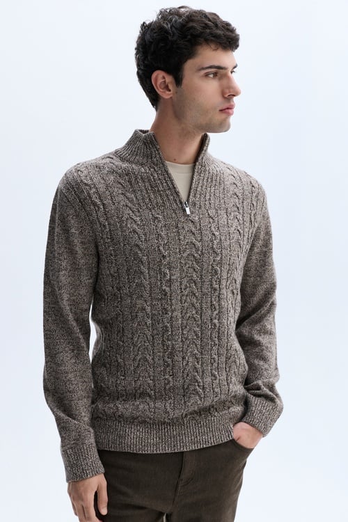 MULİNELİ FERMUARLI DİK YAKA KAZAK