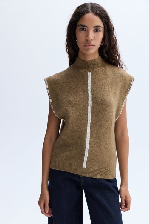 DİK YAKA ÇİZGİ DETAYLI SÜVETER