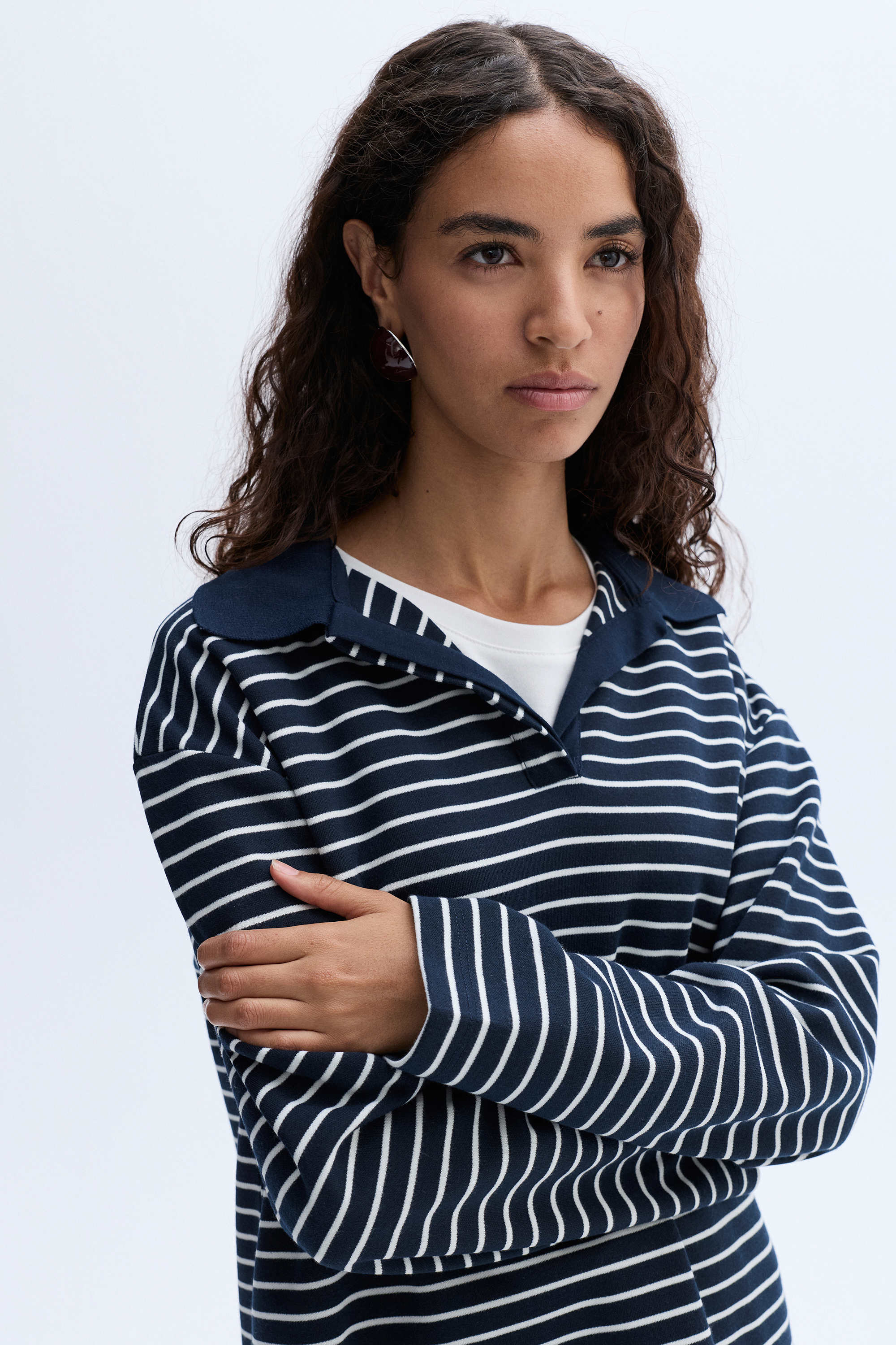 LOOSE FIT ÇİZGİLİ POLO YAKA SWEATSHIRT