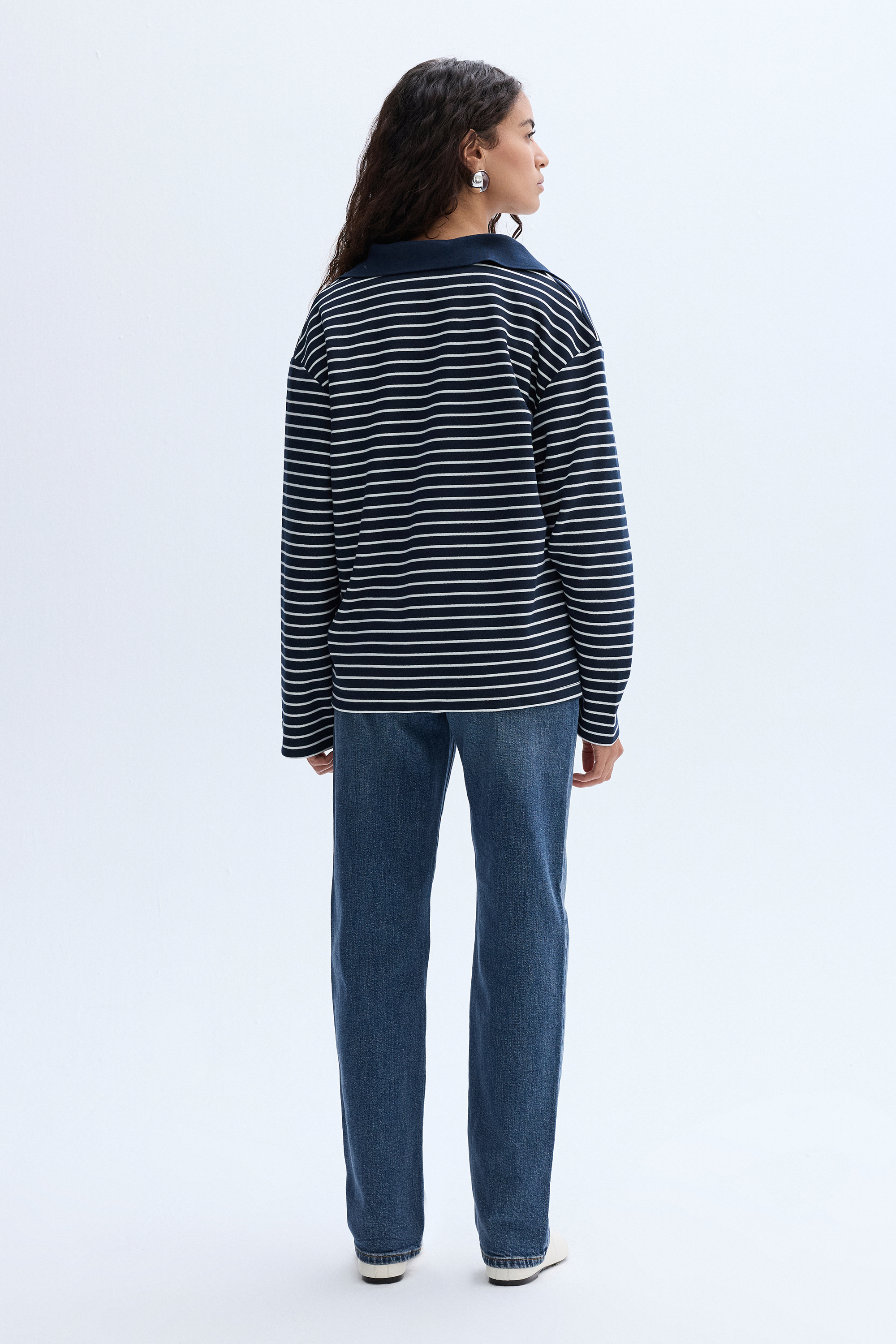 LOOSE FIT ÇİZGİLİ POLO YAKA SWEATSHIRT