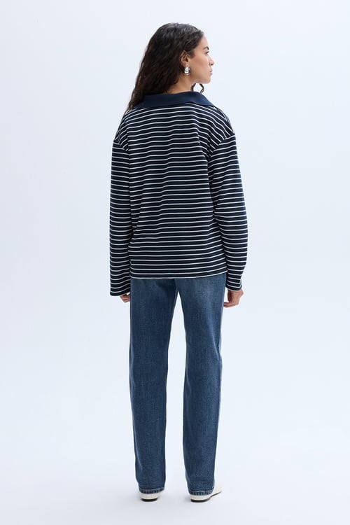 LOOSE FIT ÇİZGİLİ POLO YAKA SWEATSHIRT