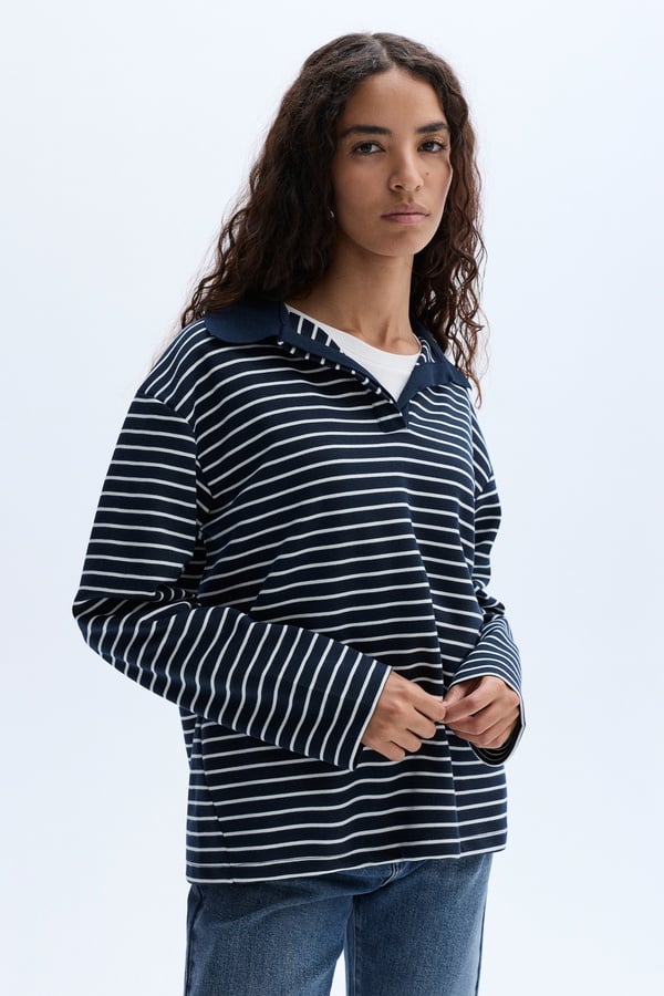 LOOSE FIT ÇİZGİLİ POLO YAKA SWEATSHIRT