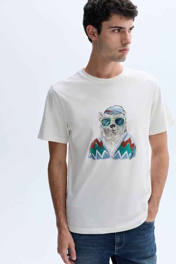 BASKILI BİSİKLET YAKA T-SHIRT