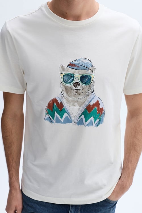 BASKILI BİSİKLET YAKA T-SHIRT