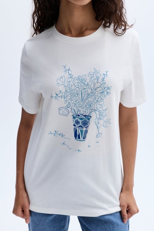  FLORAL BASKILI BİSİKLET YAKA T-SHIRT