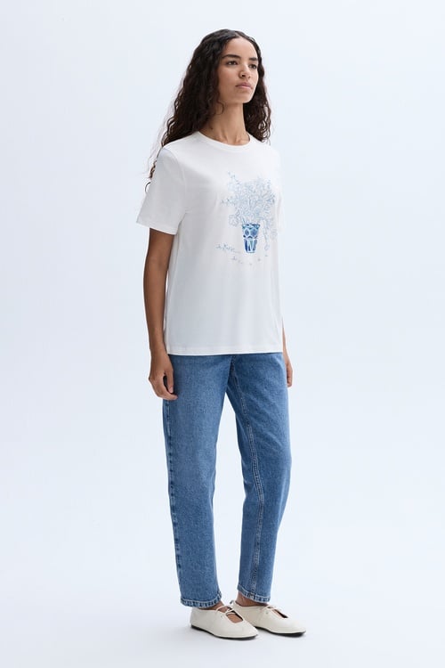 FLORAL BASKILI BİSİKLET YAKA T-SHIRT