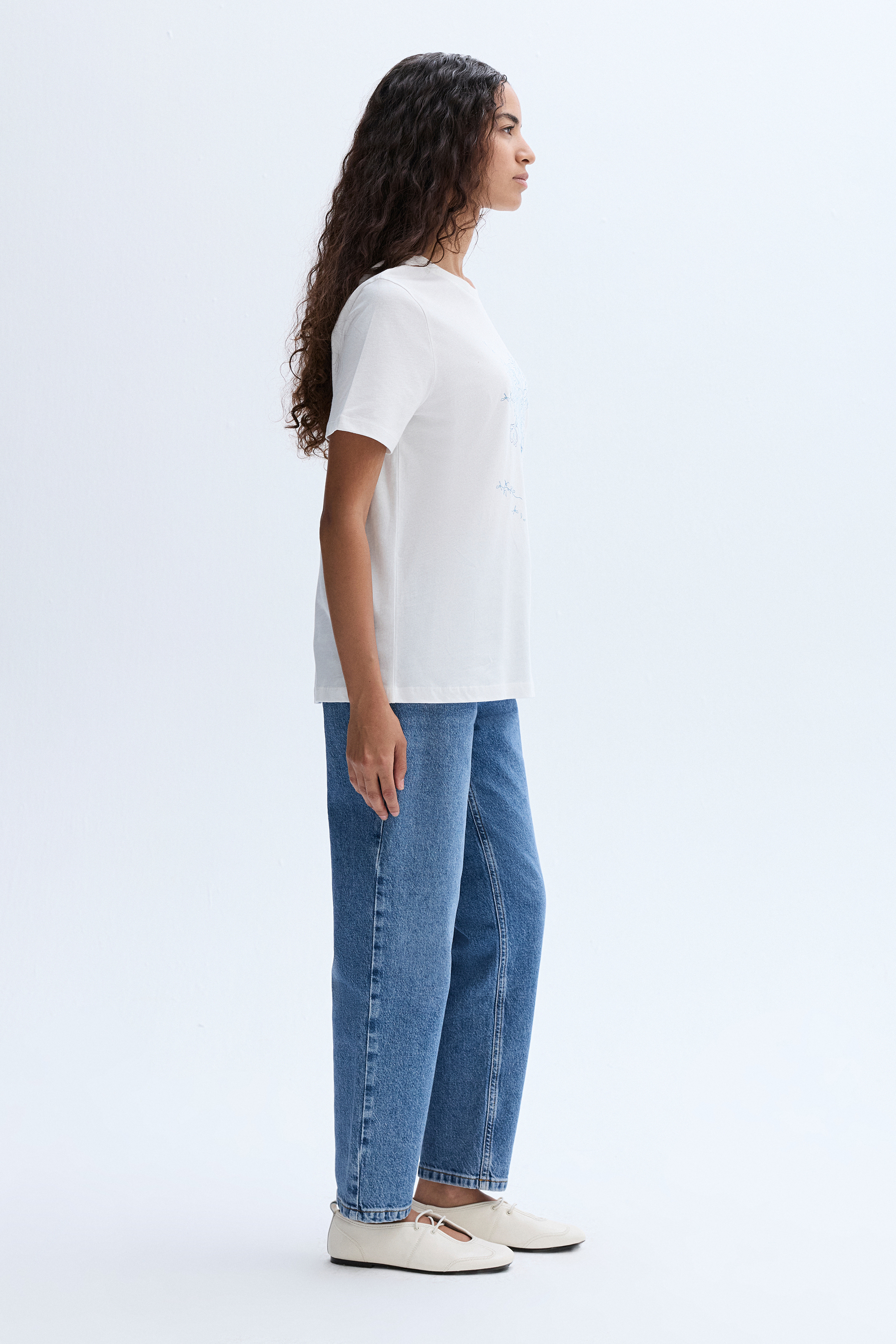 FLORAL BASKILI BİSİKLET YAKA T-SHIRT