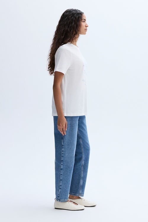 FLORAL BASKILI BİSİKLET YAKA T-SHIRT