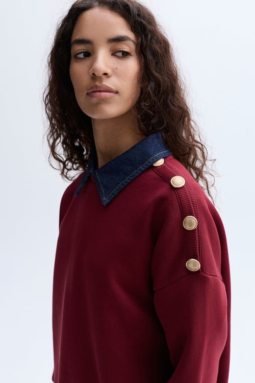 LOOSE FIT DÜĞME DETAYLI BİSİKLET YAKA SWEATSHIRT