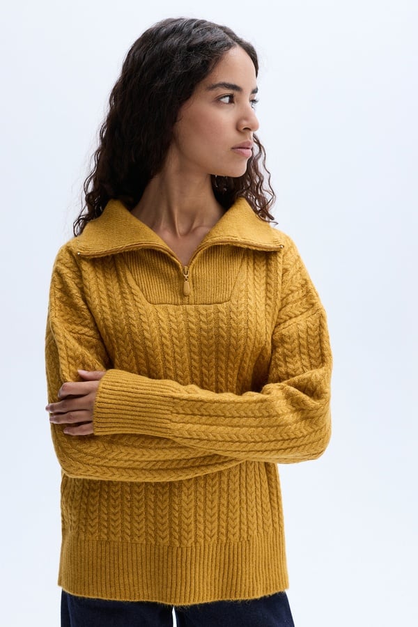 LOOSE FIT SAÇ ÖRGÜLÜ DİK YAKA KAZAK