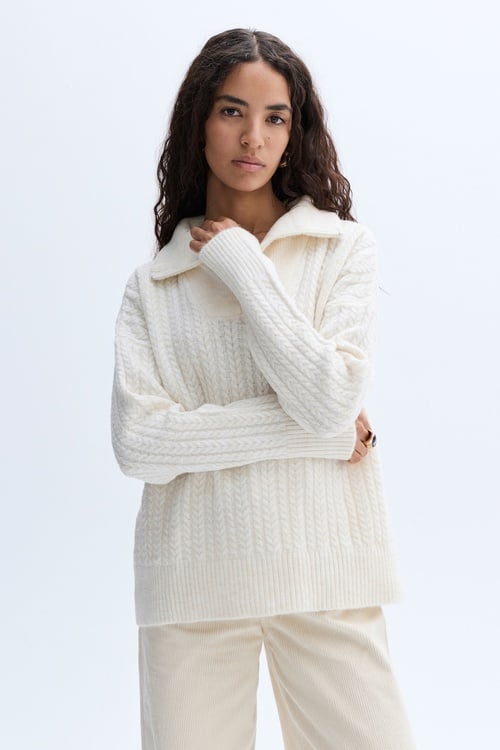 LOOSE FIT SAÇ ÖRGÜLÜ DİK YAKA KAZAK