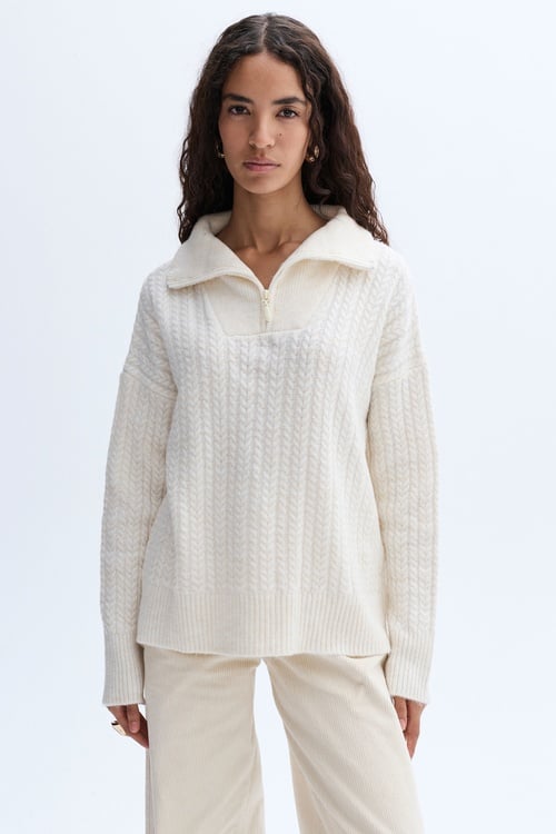 LOOSE FIT SAÇ ÖRGÜLÜ DİK YAKA KAZAK