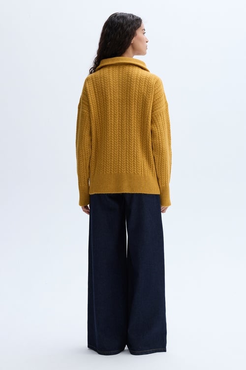 LOOSE FIT SAÇ ÖRGÜLÜ DİK YAKA KAZAK