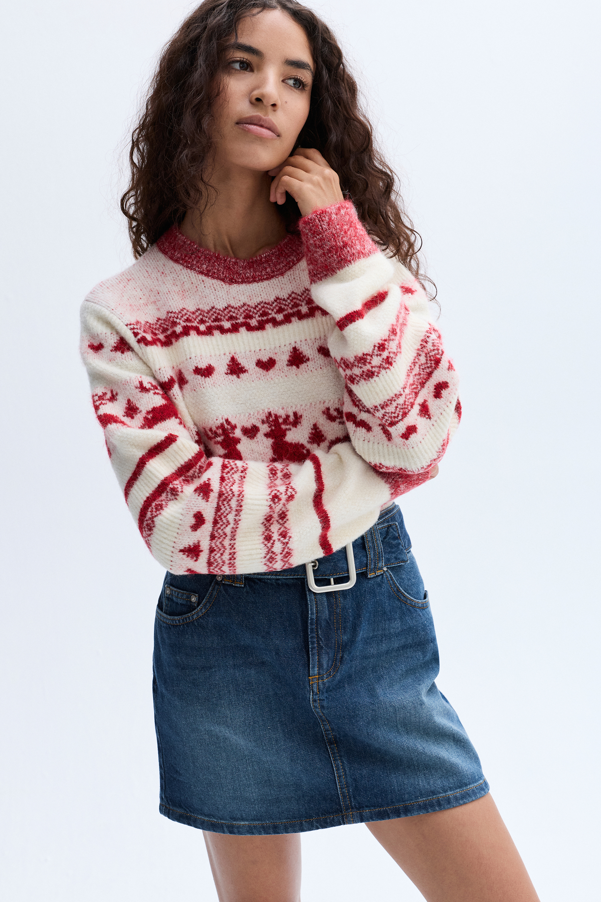 KEMER DETAYLI MİNİ JEAN ETEK