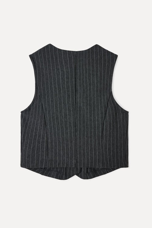  ÇİZGİLİ FITTED KOLSUZ SMART CEKET