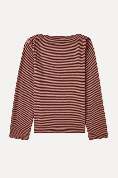 ÇİZGİLİ KAYIK YAKA UZUN KOLLU T-SHIRT