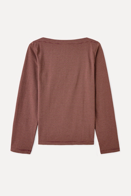  ÇİZGİLİ KAYIK YAKA UZUN KOLLU T-SHIRT