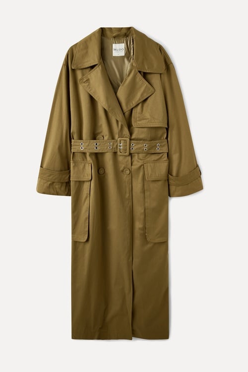 OVERSIZE KEMERLİ UZUN TRENÇKOT