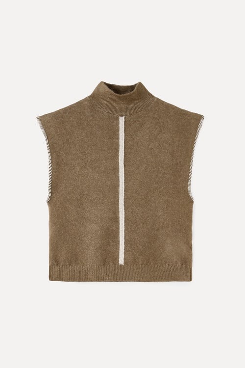  DİK YAKA ÇİZGİ DETAYLI SÜVETER