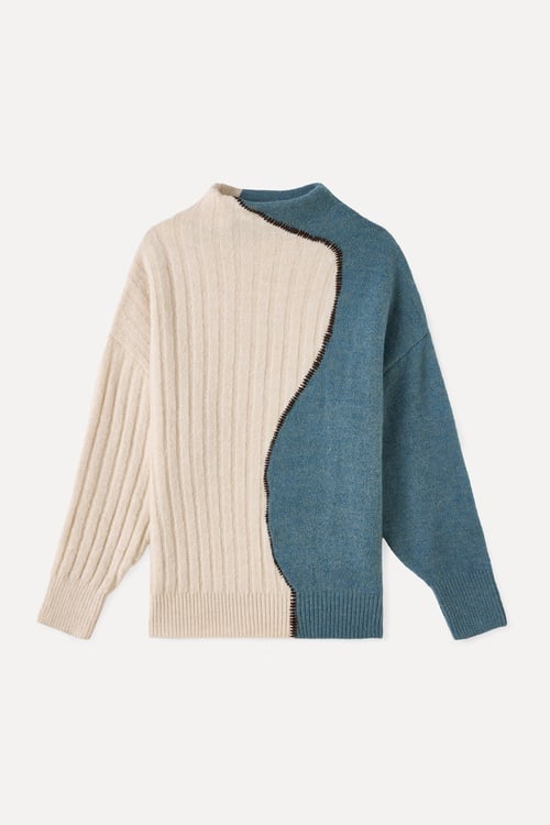 LOOSE FIT DİK YAKA RENK GEÇİŞLİ KAZAK