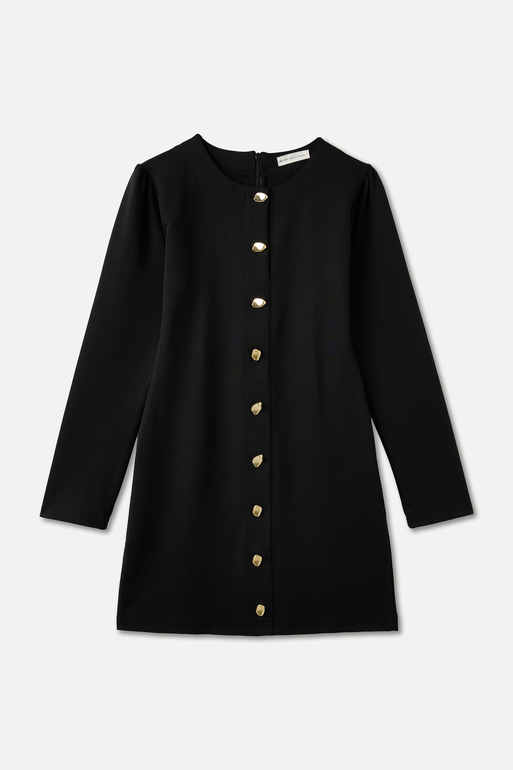 UZUN KOLLU DÜĞMELİ MİNİ ELBİSE
