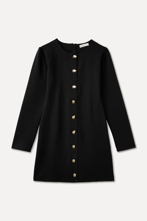 UZUN KOLLU DÜĞMELİ MİNİ ELBİSE