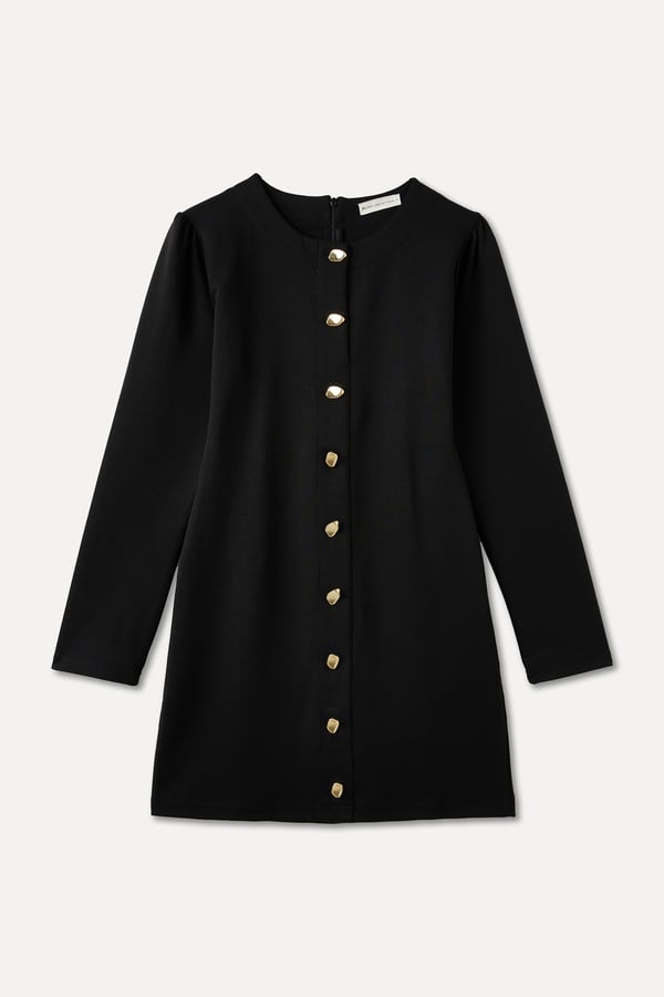 UZUN KOLLU DÜĞMELİ MİNİ ELBİSE