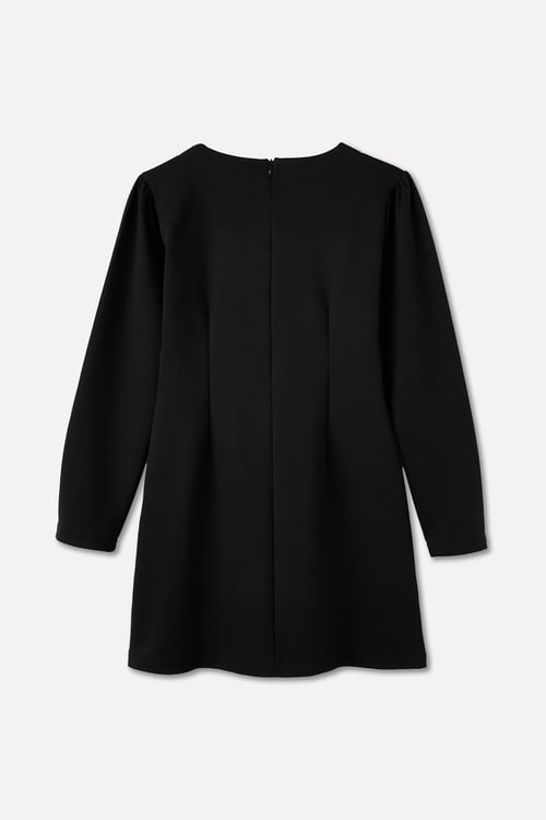 UZUN KOLLU DÜĞMELİ MİNİ ELBİSE