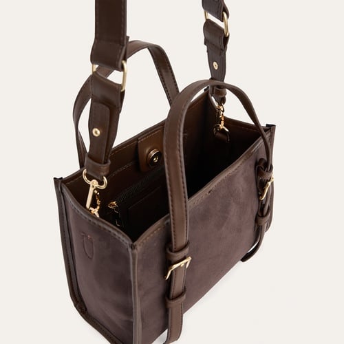 SÜET GÖRÜNÜMLÜ KEMERLİ OMUZ ÇANTASI