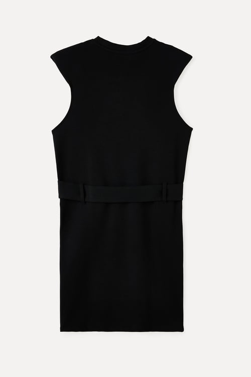  KEMER DETAYLI KOLSUZ MİNİ ELBİSE