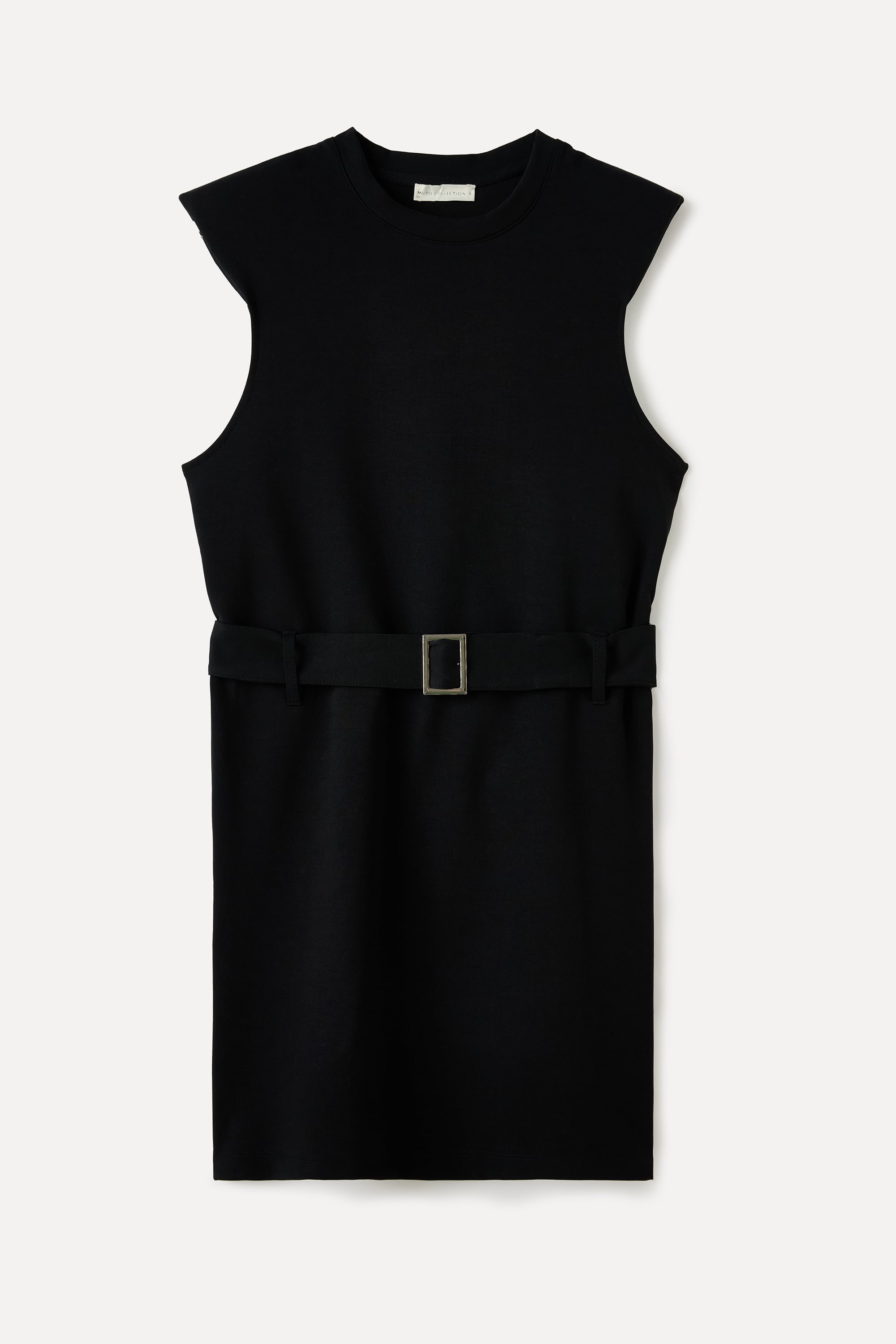 KEMER DETAYLI KOLSUZ MİNİ ELBİSE