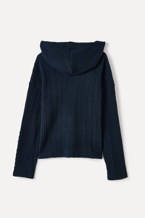 KAPÜŞONLU V YAKA ÖRME SWEATSHIRT