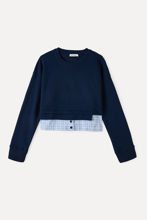 GÖMLEK DETAYLI CROP SWEATSHIRT