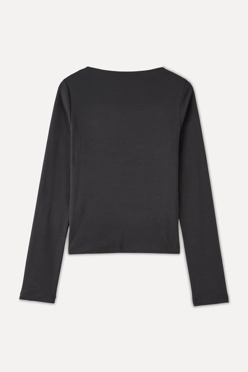 KAYIK YAKA UZUN KOLLU FITTED BLUZ