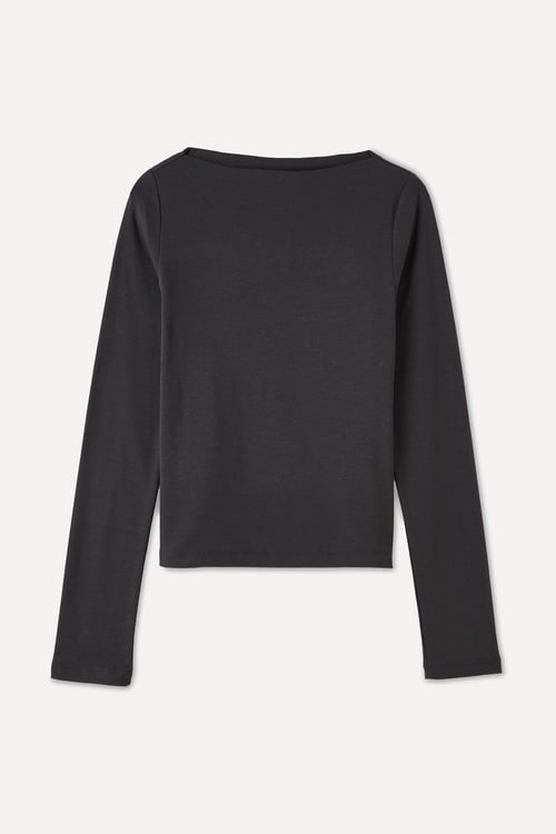 KAYIK YAKA UZUN KOLLU FITTED BLUZ