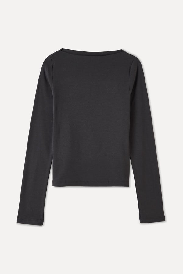 KAYIK YAKA UZUN KOLLU FITTED BLUZ