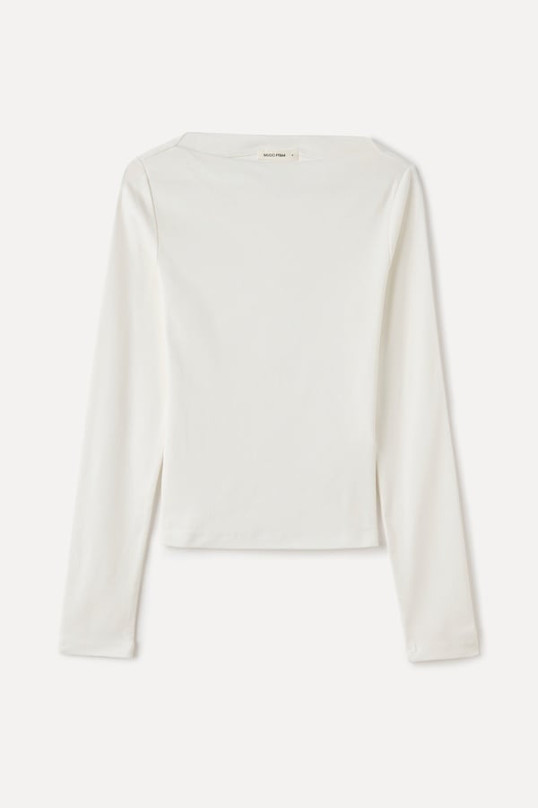 KAYIK YAKA UZUN KOLLU FITTED BLUZ