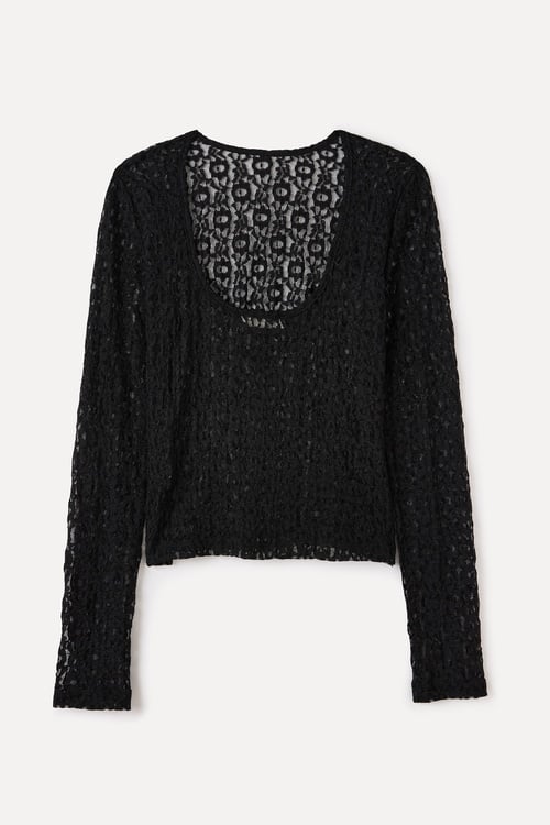 BİSİKLET YAKA SIRT DETAYLI DANTEL BLUZ