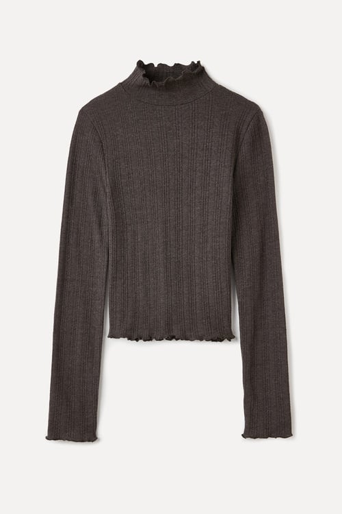 FITTED DİK YAKA UZUN KOLLU BLUZ