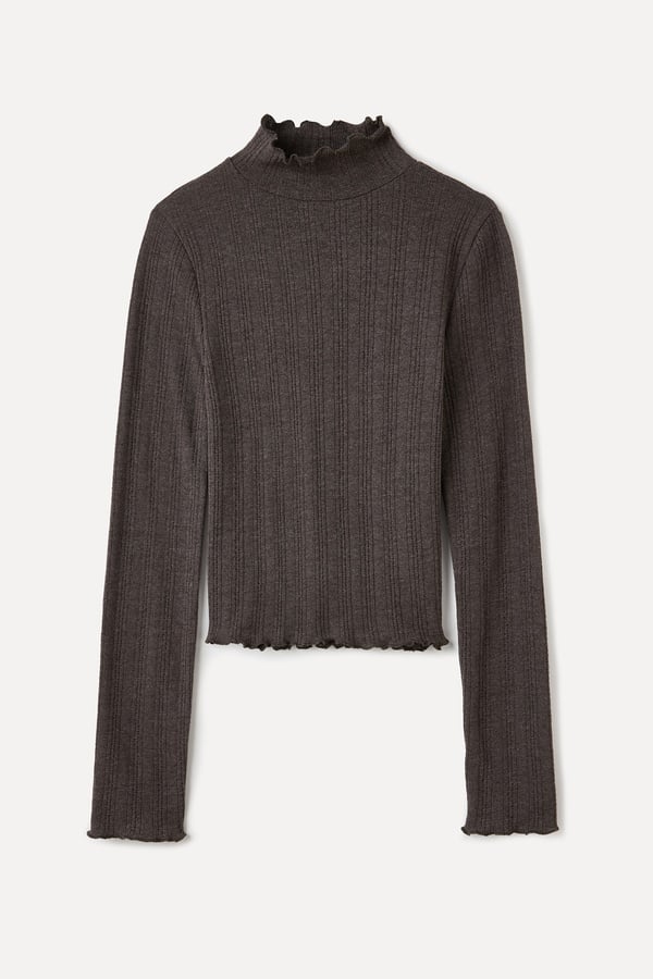 FITTED DİK YAKA UZUN KOLLU BLUZ