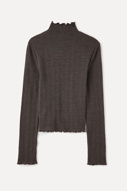 FITTED DİK YAKA UZUN KOLLU BLUZ